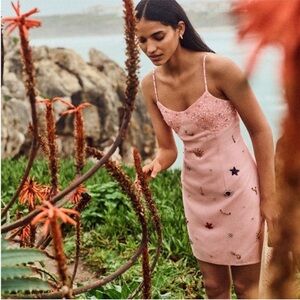 Anthropologie pink dress with beading size XL